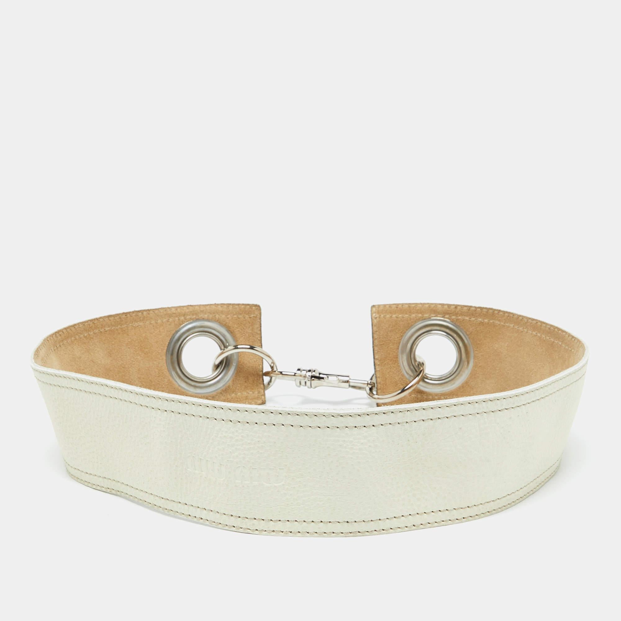 Miu Miu Off White Leather Buckle Waist Belt 85CM In Fair Condition In Dubai, Al Qouz 2