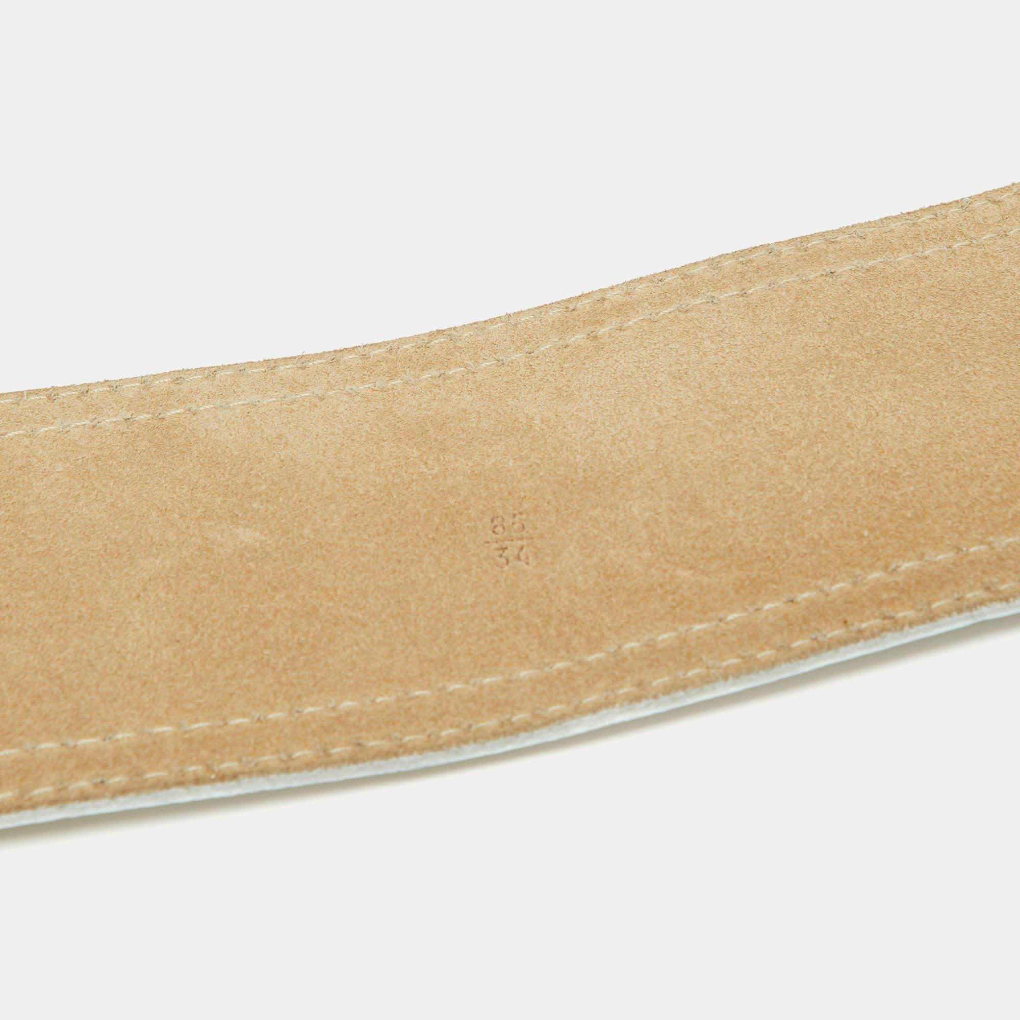 Miu Miu Off White Leather Buckle Waist Belt 85CM 2