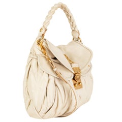 MIU MIU off-white leather COFFER LARGE Matelasse Hobo Shoulder Bag
