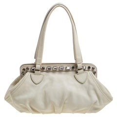 Miu Miu Off White Leather Crystal Embellished Satchel