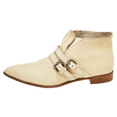 Miu Miu Off White Leather Slip On Ankle Length Boots Size 39