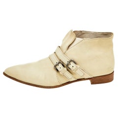 Used Miu Miu Off White Leather Slip On Ankle Length Boots Size 39