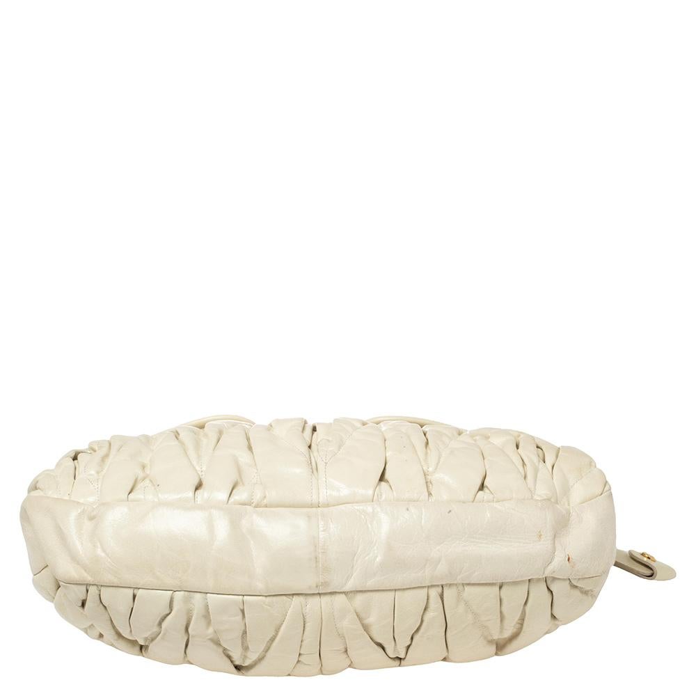 Women's Miu Miu Off White Matelassé Leather Coffer Hobo