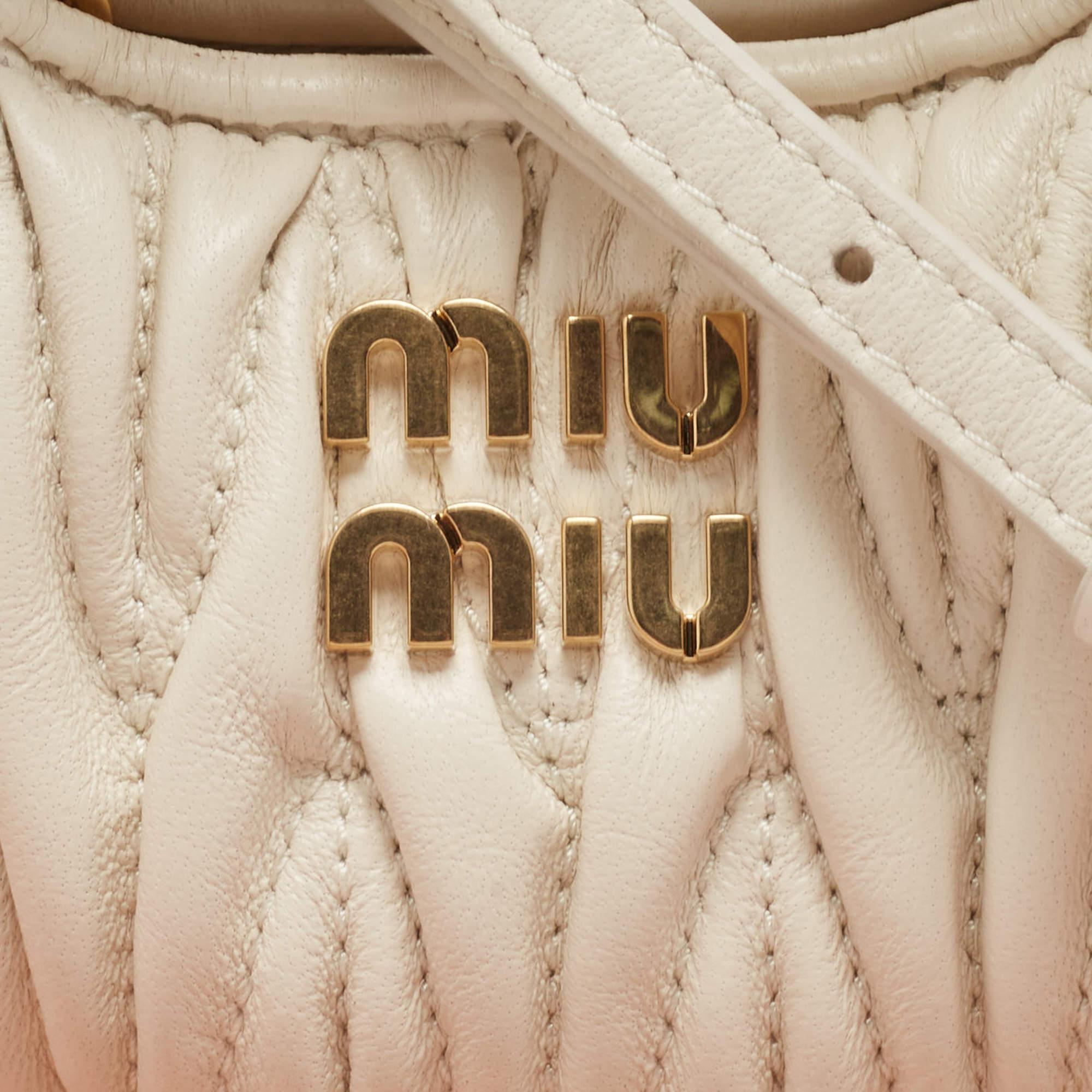 Miu Miu Off White Matelassé Leather Mini Wander Crossbody Bag 4