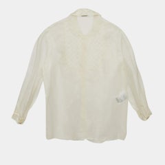 Miu Miu Off White Silk Buttoned Front Ruffled Top M