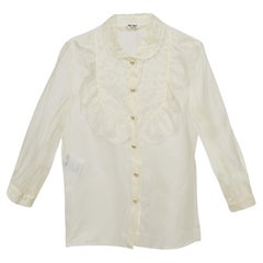 Miu Miu Off White Silk Buttoned Front Ruffled Top M