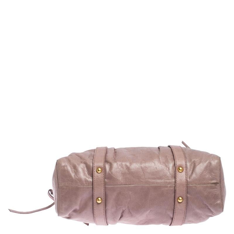 Miu Miu Old Rose Vitello Leather Gathered Tote 5