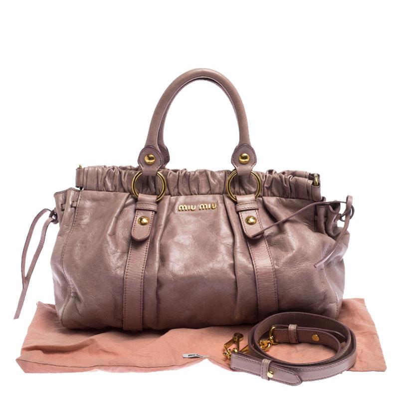 Miu Miu Old Rose Vitello Leather Gathered Tote 6