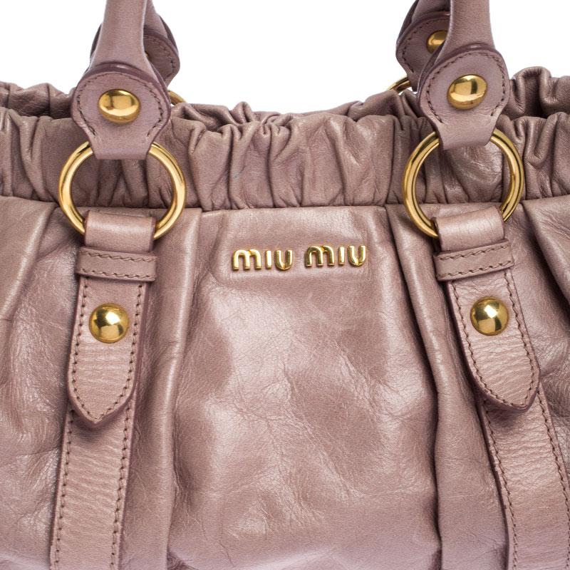 Miu Miu Old Rose Vitello Leather Gathered Tote In Good Condition In Dubai, Al Qouz 2