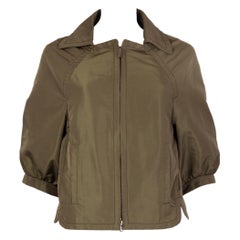 MIU MIU olive green polyester 3/4 SLEEVE CROPPED WINDBREAKER Jacket 42 M