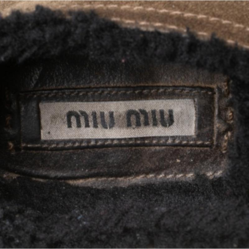 Miu Miu Olive Green Suede And Shearling Studded Cap Toe Sneakers Size 38 For Sale 2