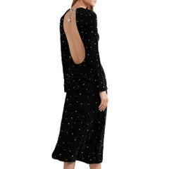 Miu Miu Open Back Crystal Embellished Crushed Black Velvet Midi Dress IT38 US 2