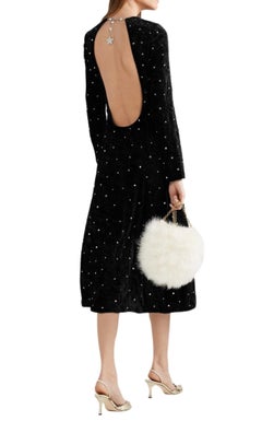 MIU MIU Open-Back Crystal-Embellished Crushed-Velvet Midi Dress IT38