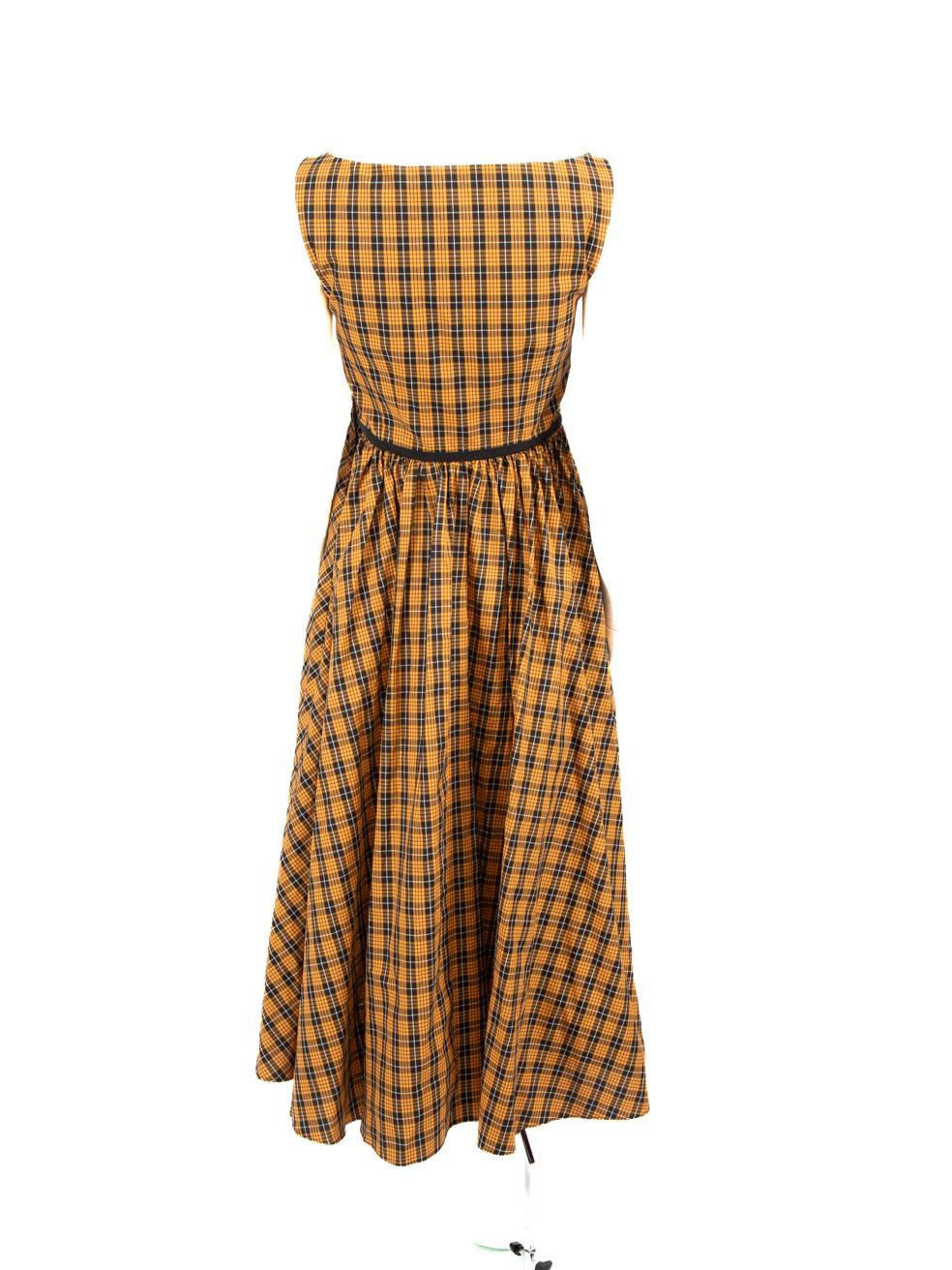 Brown Miu Miu Orange & Black Checkered V-Neck Midi Dress Size XS For Sale