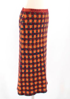 Miu Miu - Jupe fourreau en laine à carreaux orange - Taille US4