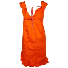 Miu Miu Orange Cotton Paneled Tie Detail Mini Dress S