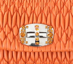 Miu Miu Orange Iconic Crystal Cloquè Small Bag with Silver Hardware