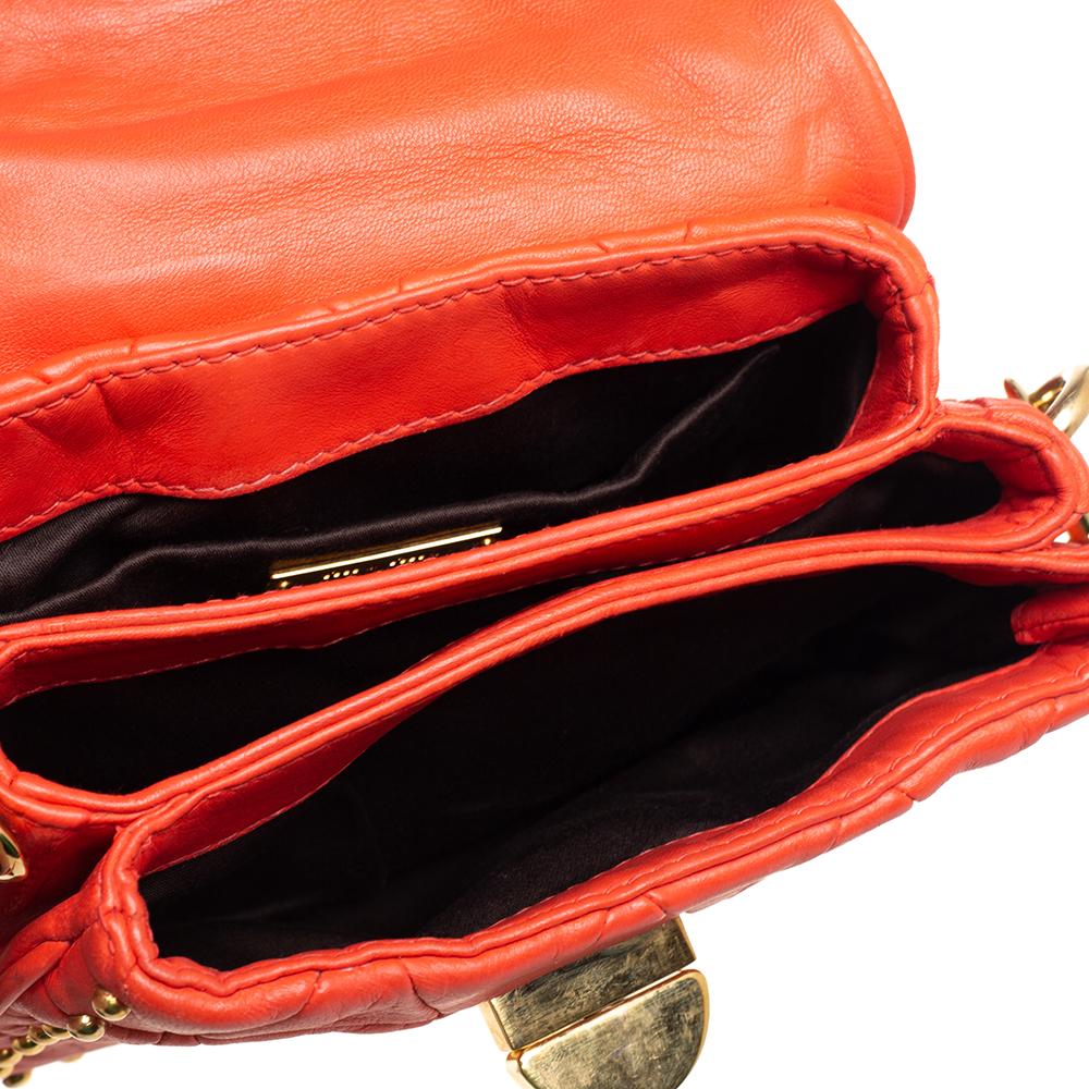 Women's Miu Miu Orange Leather Studded Crossbody Bag
