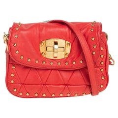 Miu Miu Orange Leather Studded Crossbody Bag