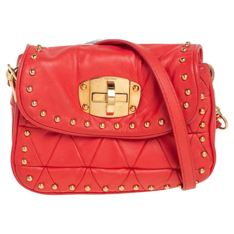 Miu Miu Orange Leather Studded Crossbody Bag For Sale at 1stDibs