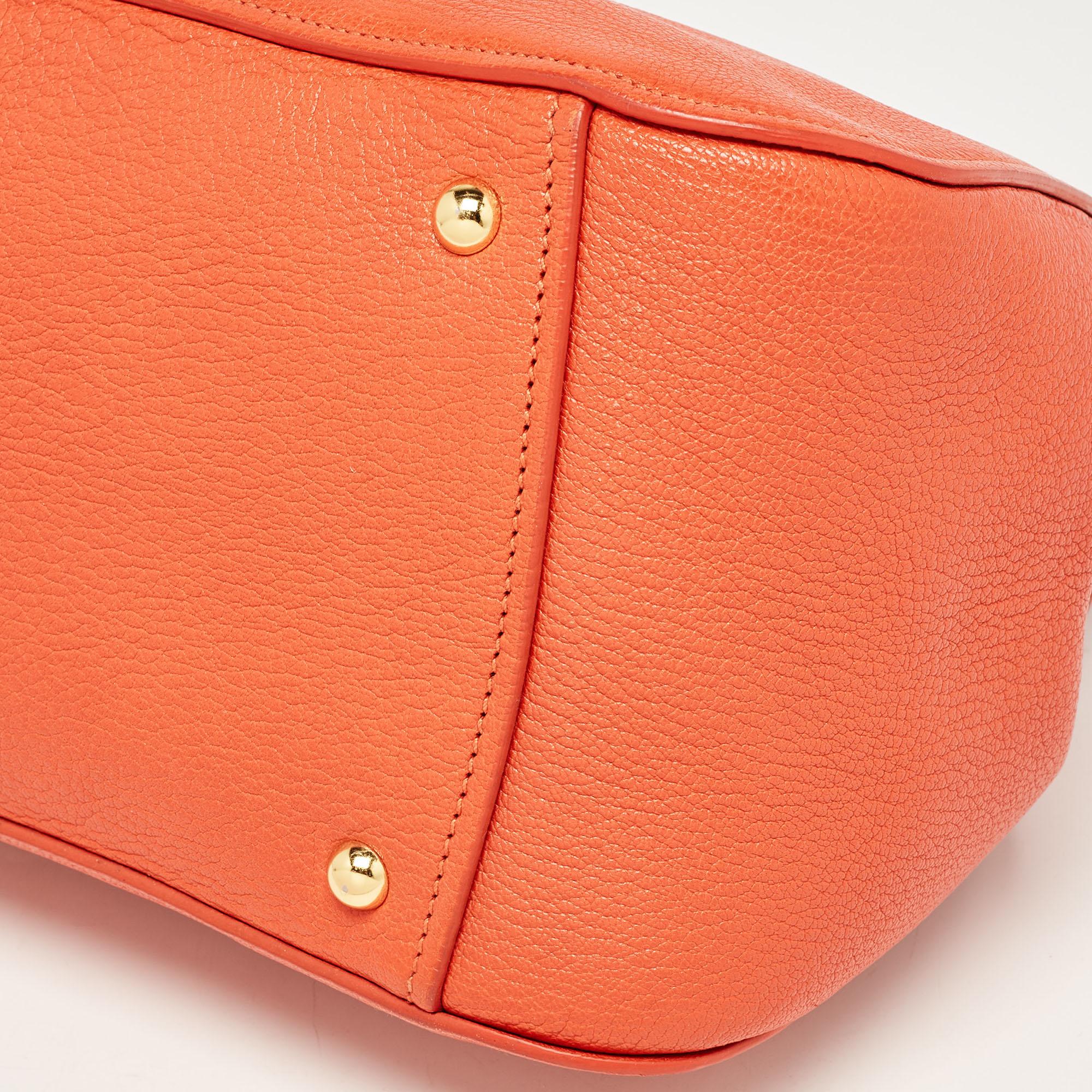 Miu Miu Orange Madras Leather Baulleto Bag For Sale 8