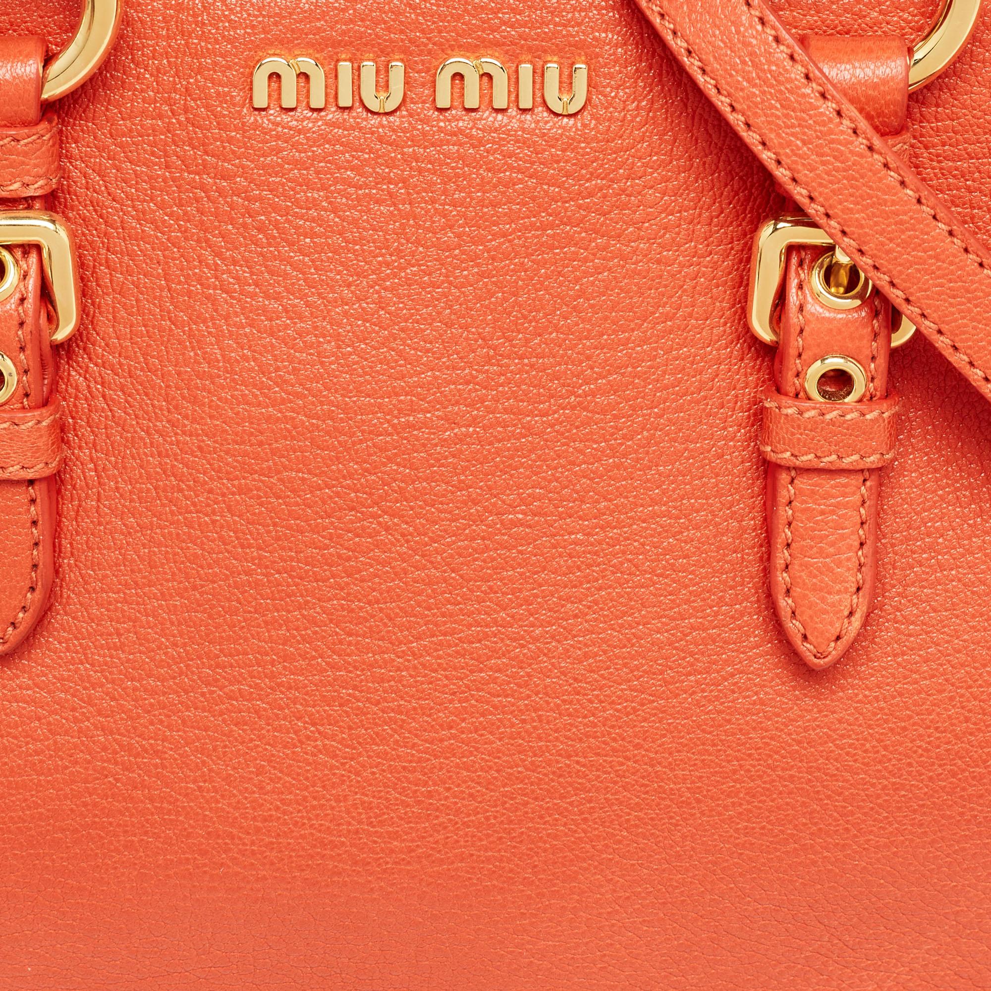 Women's Miu Miu Orange Madras Leather Baulleto Bag For Sale