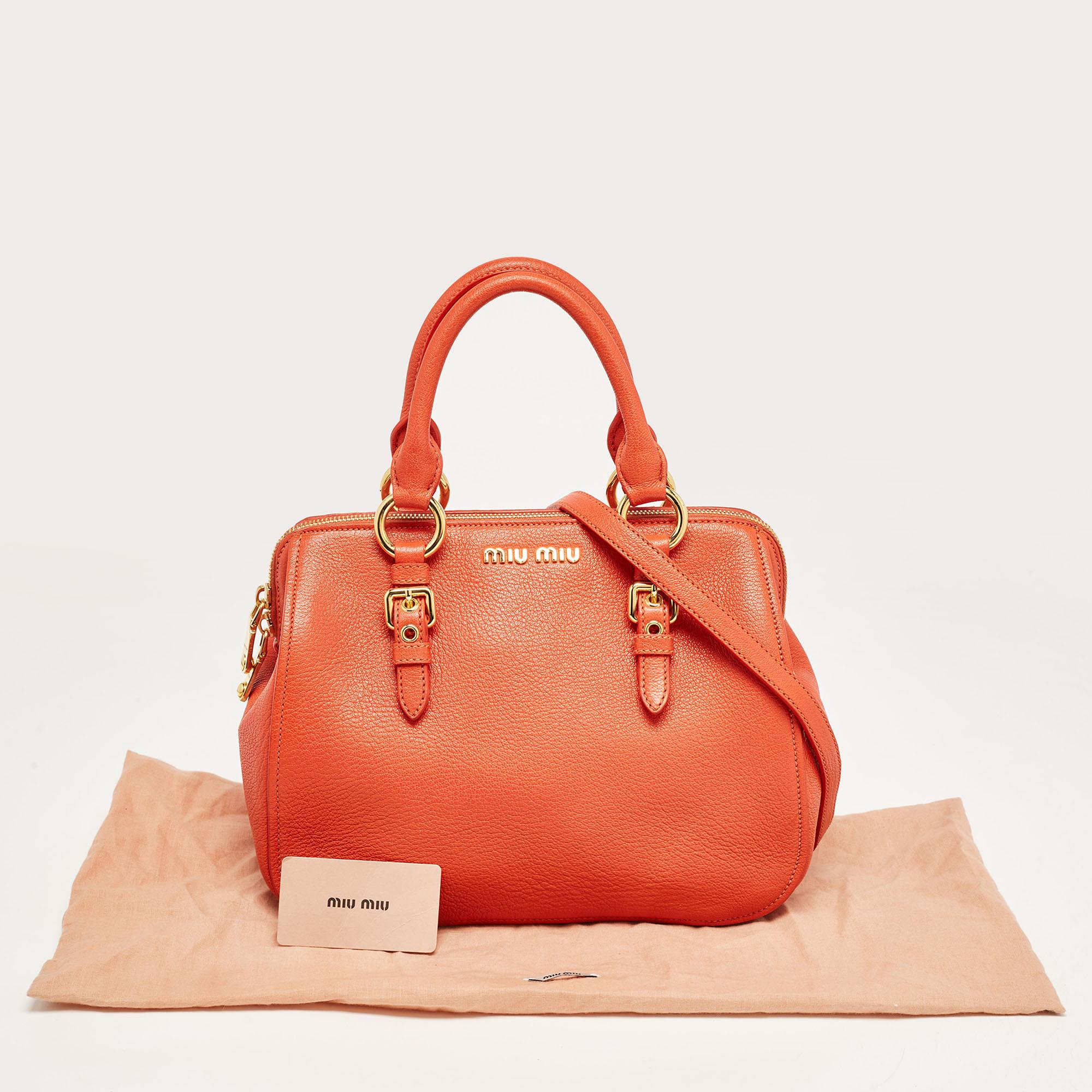 Miu Miu Orange Madras Leather Baulleto Bag For Sale 1