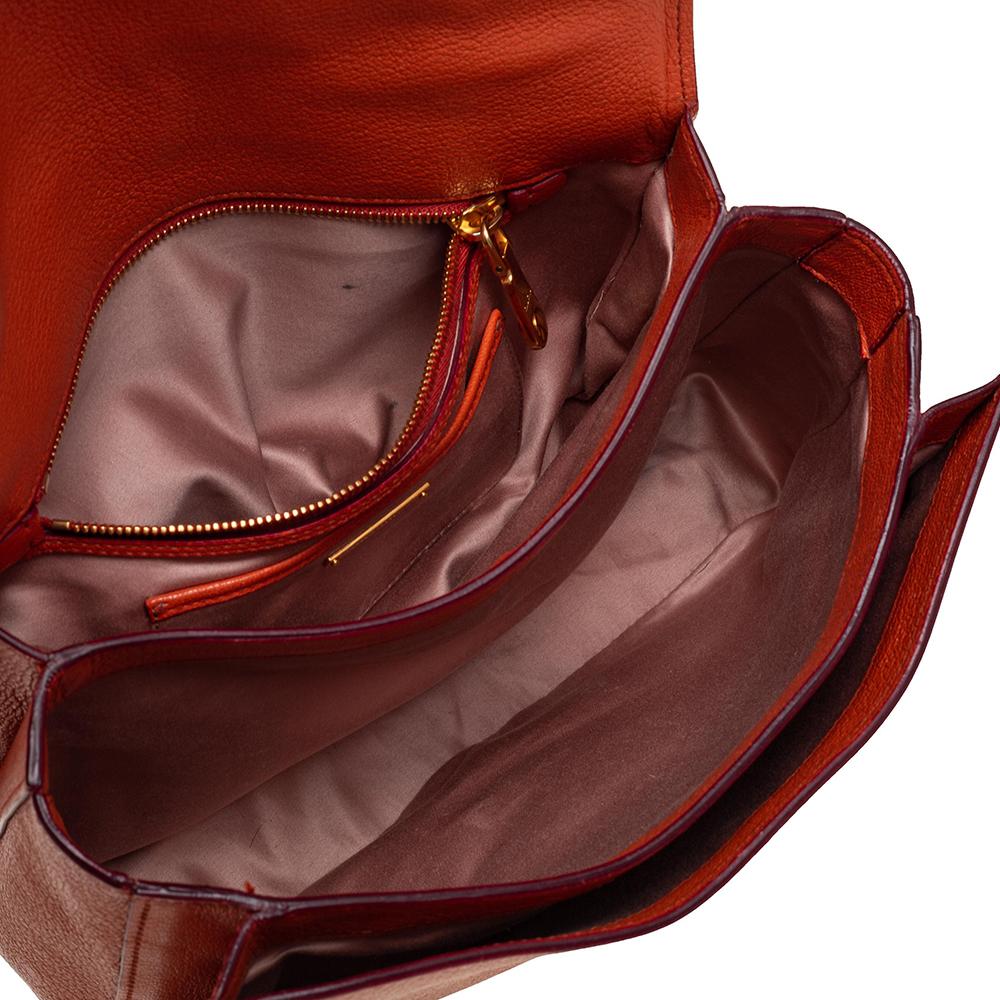 Miu Miu Orange Madras Leather Push Lock Flap Top Handle Bag 3