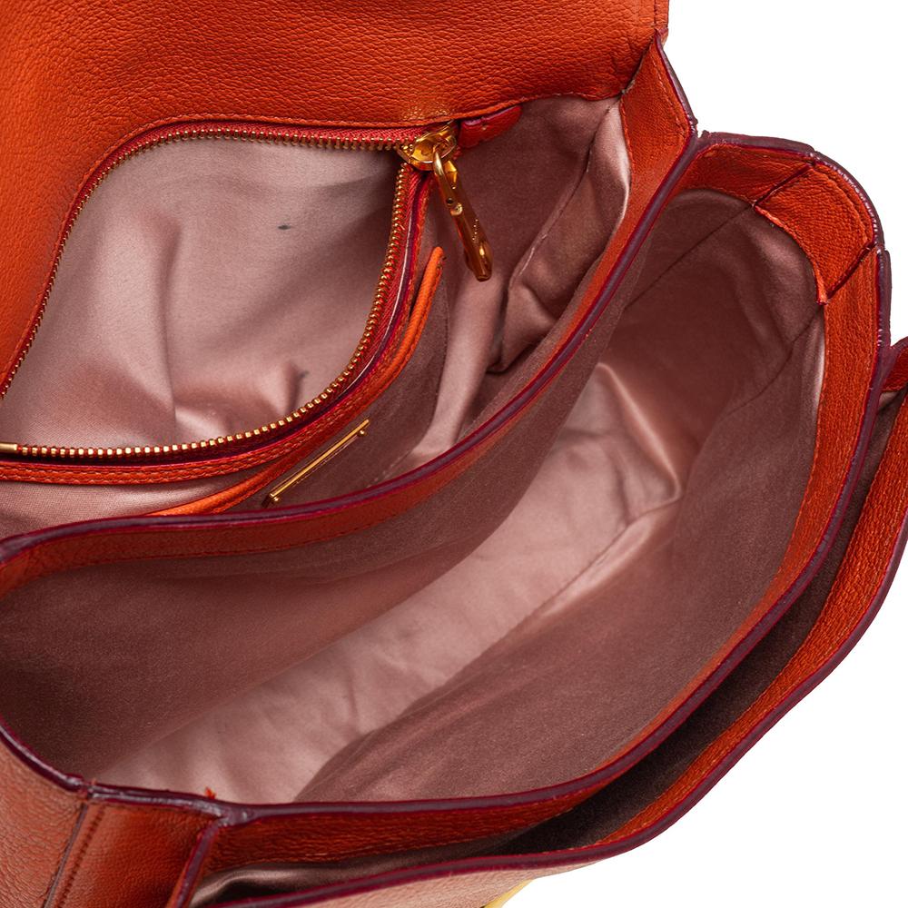 Miu Miu Orange Madras Leather Push Lock Flap Top Handle Bag 4