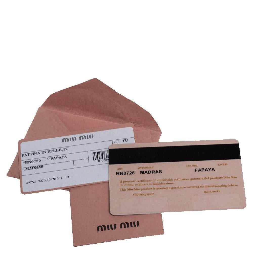 Miu Miu Orange Madras Leather Push Lock Flap Top Handle Bag 5