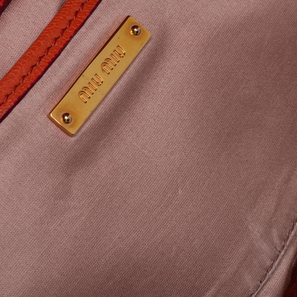 Red Miu Miu Orange Madras Leather Push Lock Flap Top Handle Bag