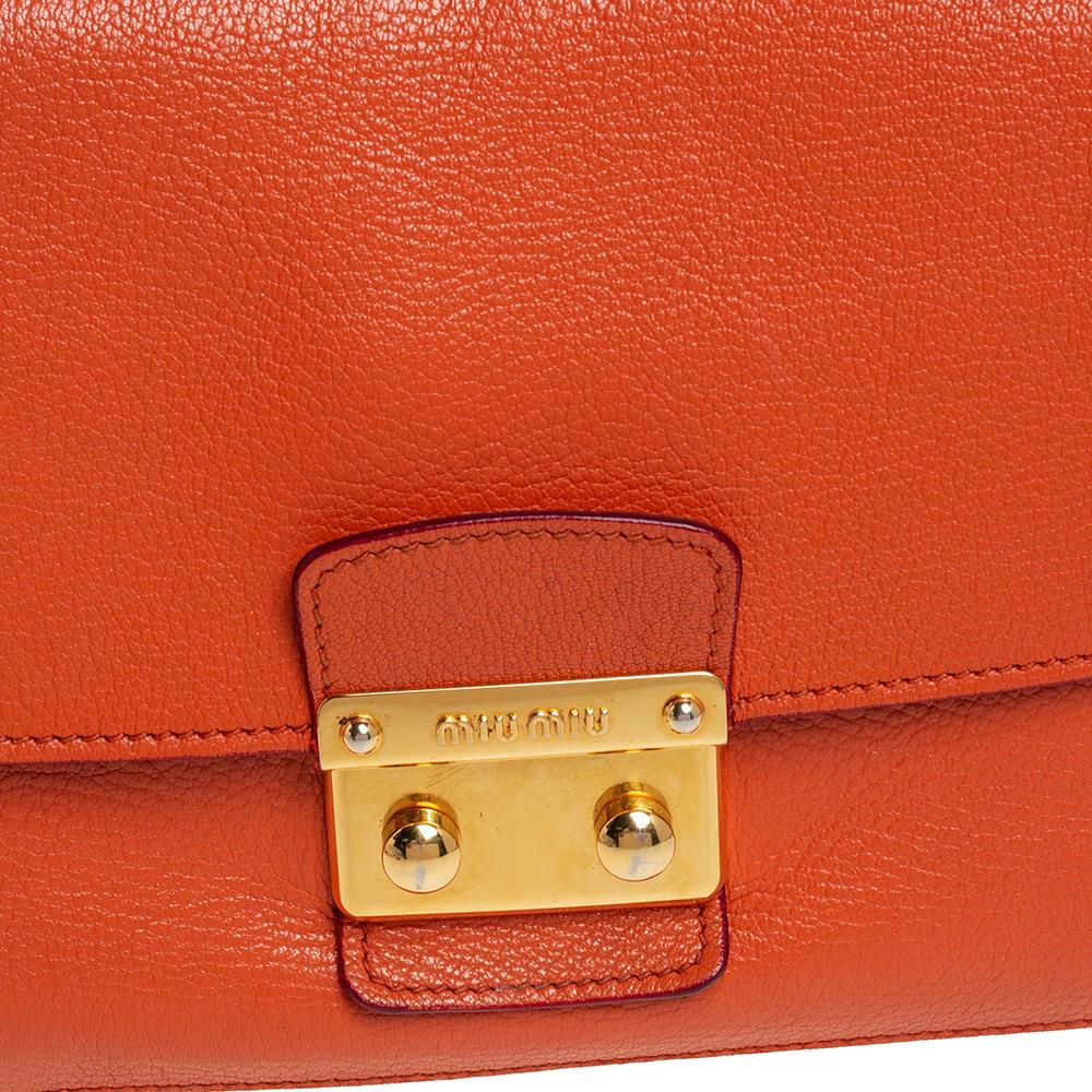Women's Miu Miu Orange Madras Leather Push Lock Flap Top Handle Bag