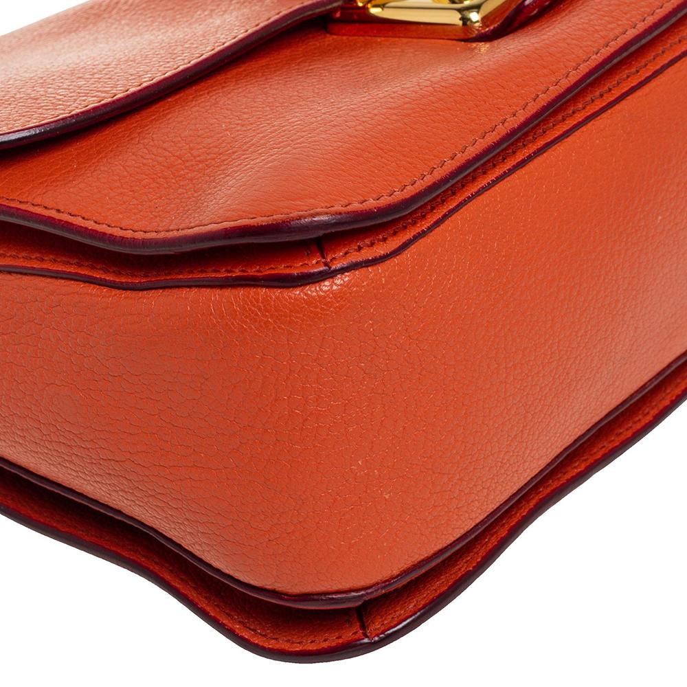 Miu Miu Orange Madras Leather Push Lock Flap Top Handle Bag 1