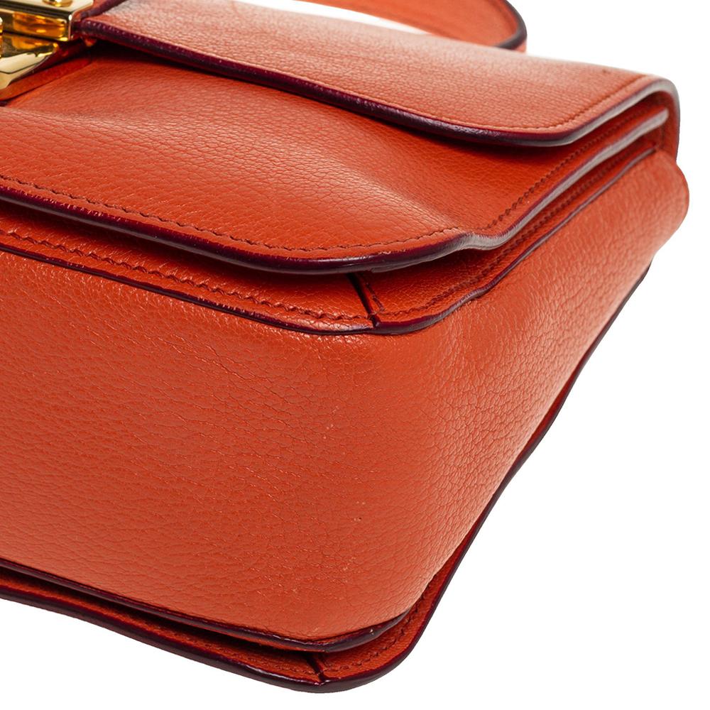 Miu Miu Orange Madras Leather Push Lock Flap Top Handle Bag 2