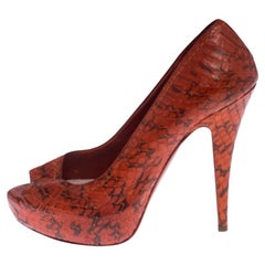 Miu Miu Orange Python Leder Peep Toe Plateau Pumps Größe 38