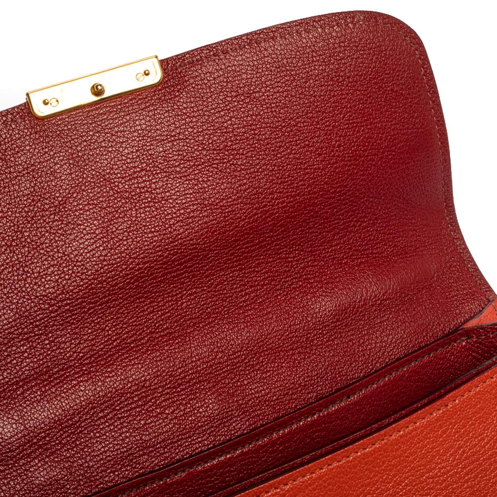Miu Miu Orange/Red Madras Leather Push Lock Flap Top Handle Bag 8
