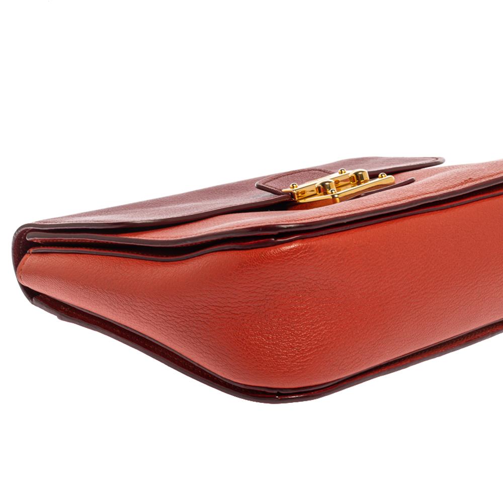 Miu Miu Orange/Red Madras Leather Push Lock Flap Top Handle Bag 9