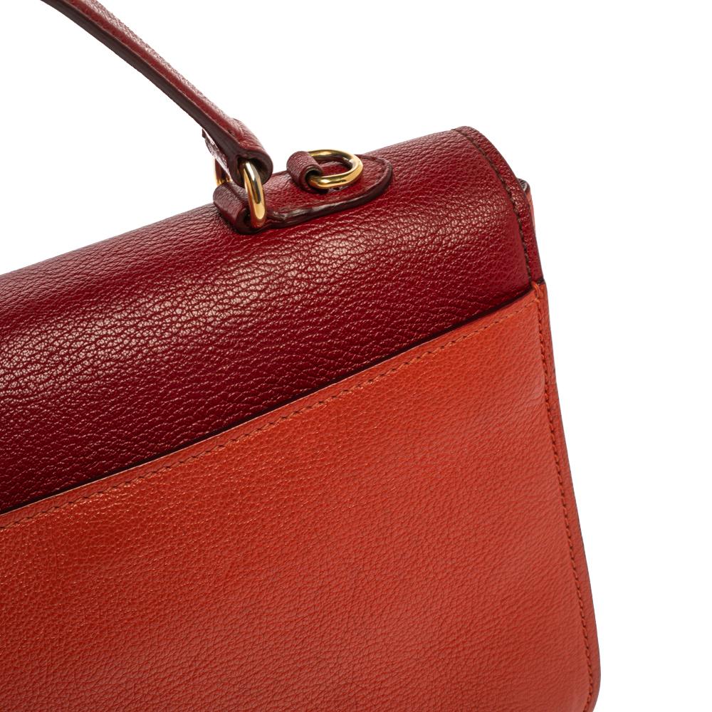 Miu Miu Orange/Red Madras Leather Push Lock Flap Top Handle Bag 10