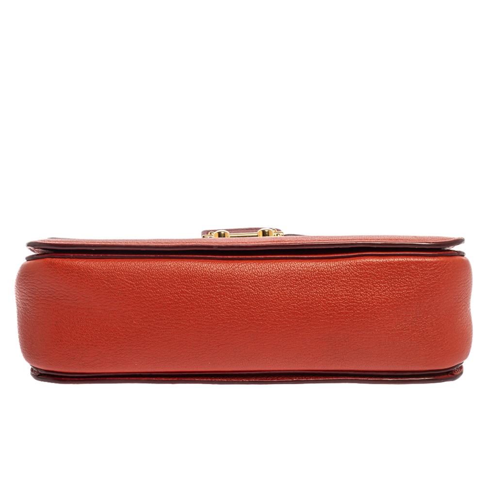 Miu Miu Orange/Red Madras Leather Push Lock Flap Top Handle Bag In Good Condition In Dubai, Al Qouz 2
