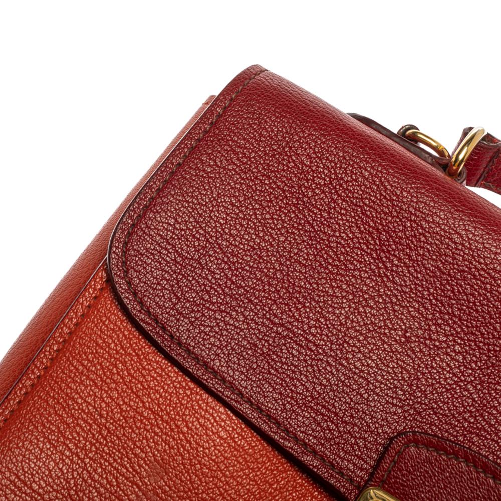 Miu Miu Orange/Red Madras Leather Push Lock Flap Top Handle Bag 1
