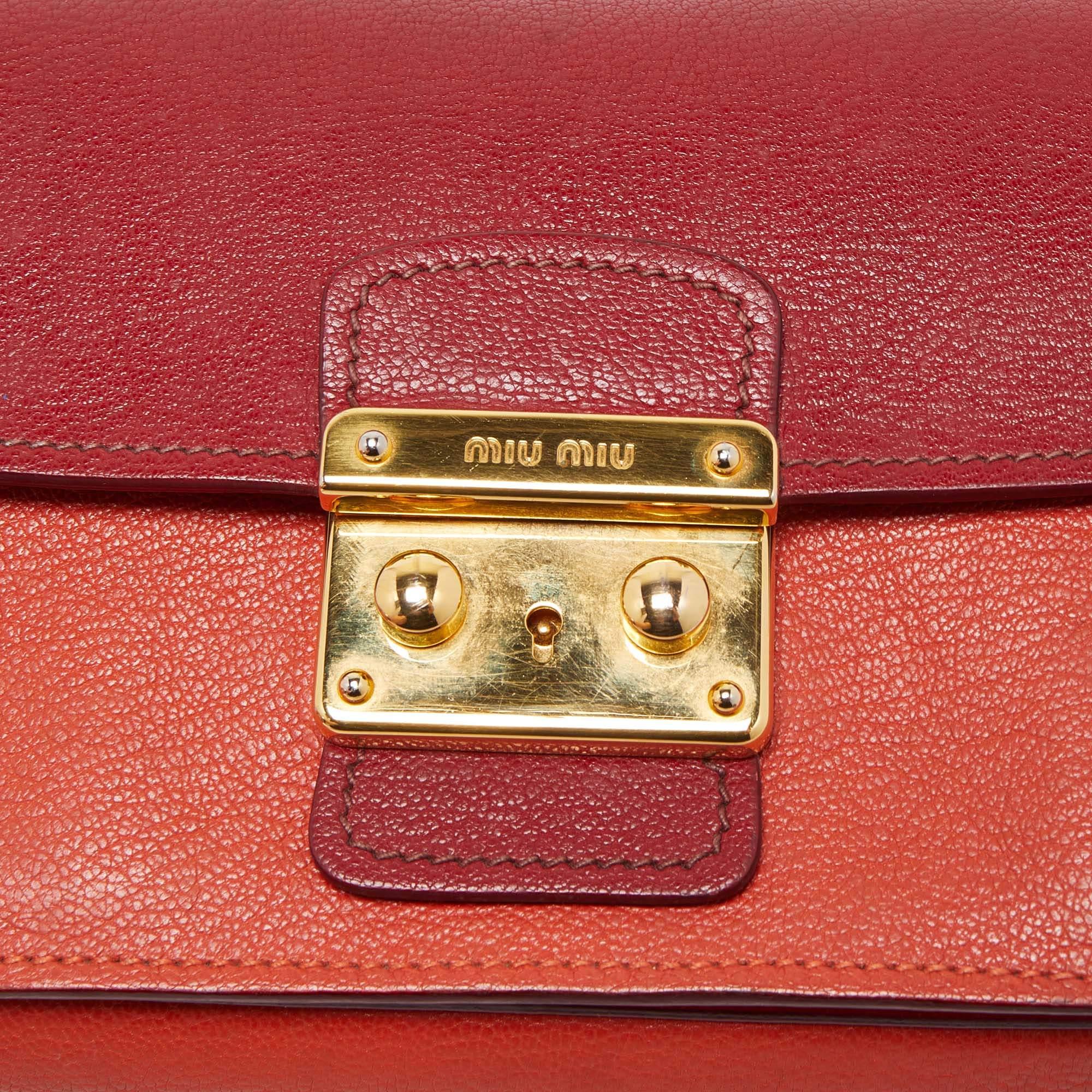 Miu Miu Orange/Red Madras Leather Pushlock Flap Chain Shoulder Bag 8