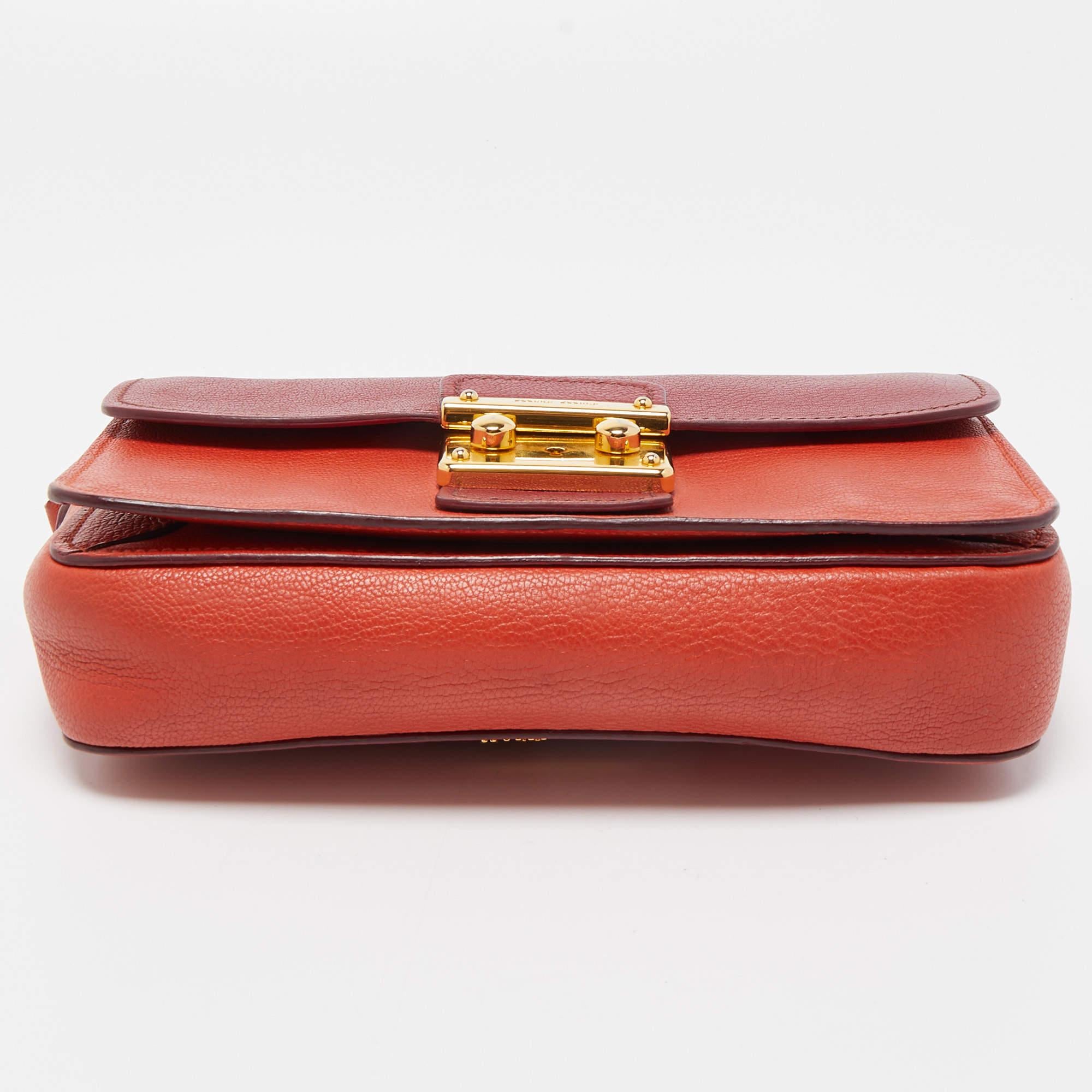Miu Miu Orange/Red Madras Leather Pushlock Flap Chain Shoulder Bag In Good Condition In Dubai, Al Qouz 2