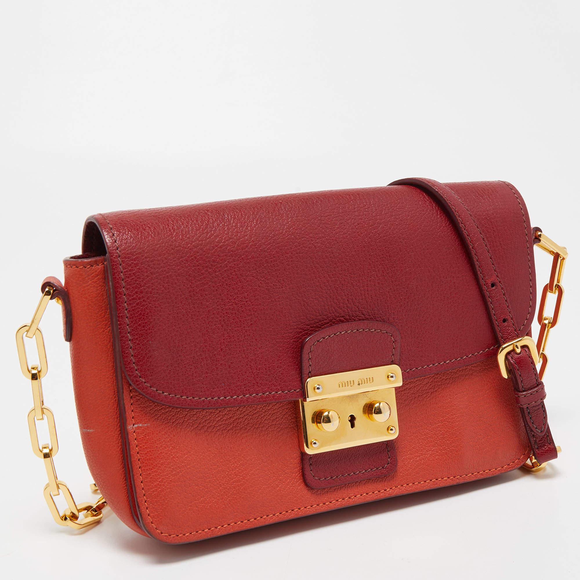 Miu Miu Orange/Red Madras Leather Pushlock Flap Chain Shoulder Bag 2