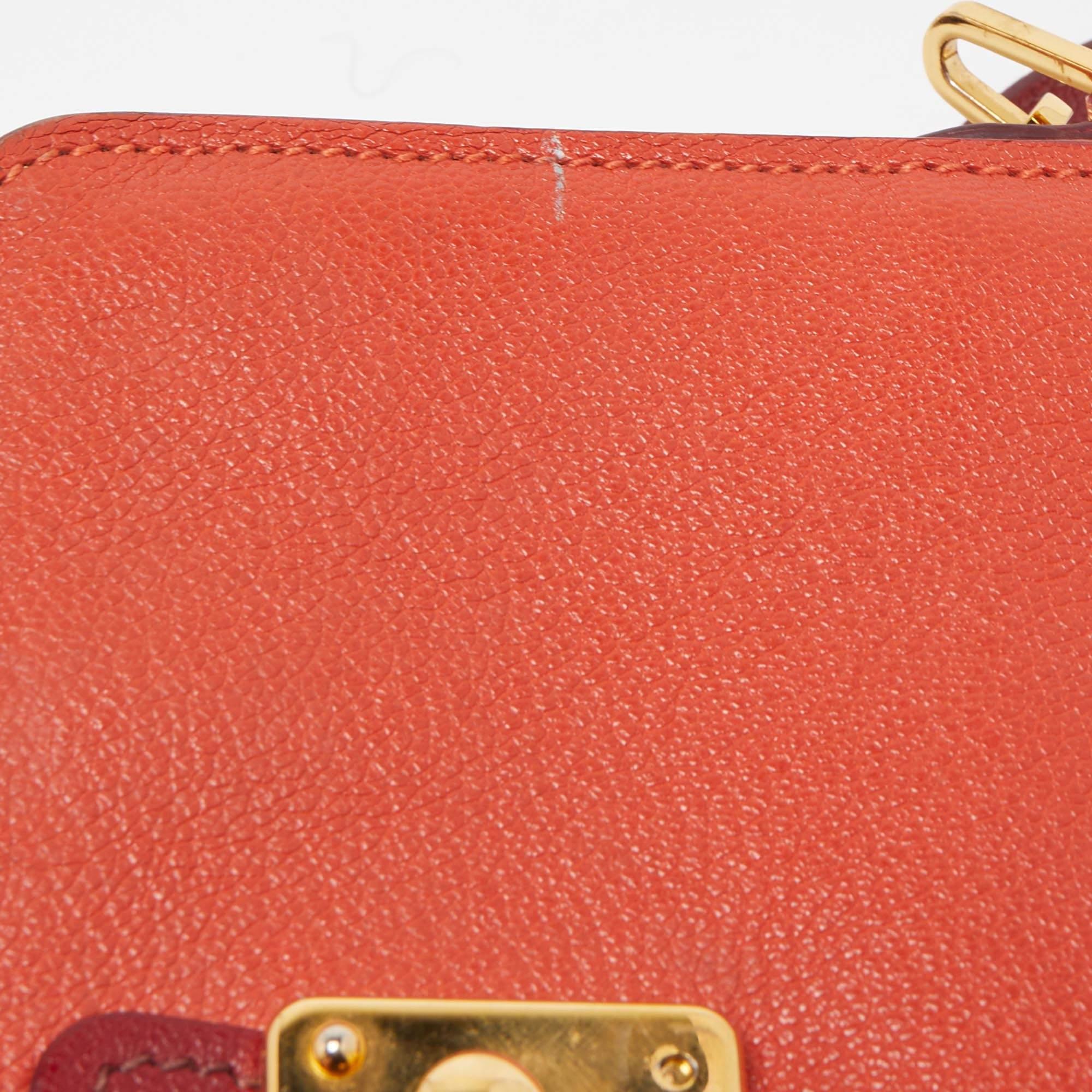 Miu Miu Orange/Red Madras Leather Pushlock Flap Chain Shoulder Bag 4