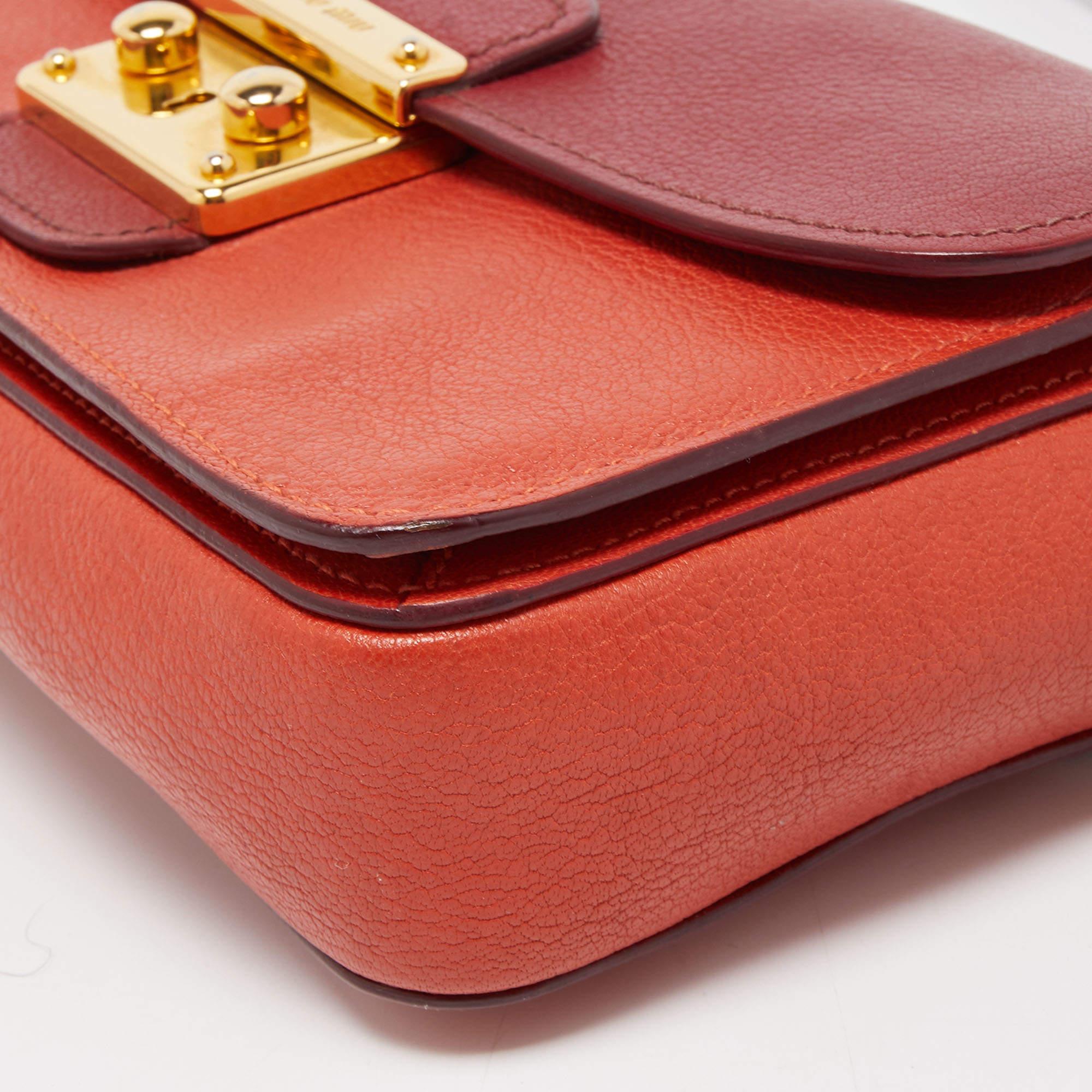 Miu Miu Orange/Red Madras Leather Pushlock Flap Chain Shoulder Bag 5