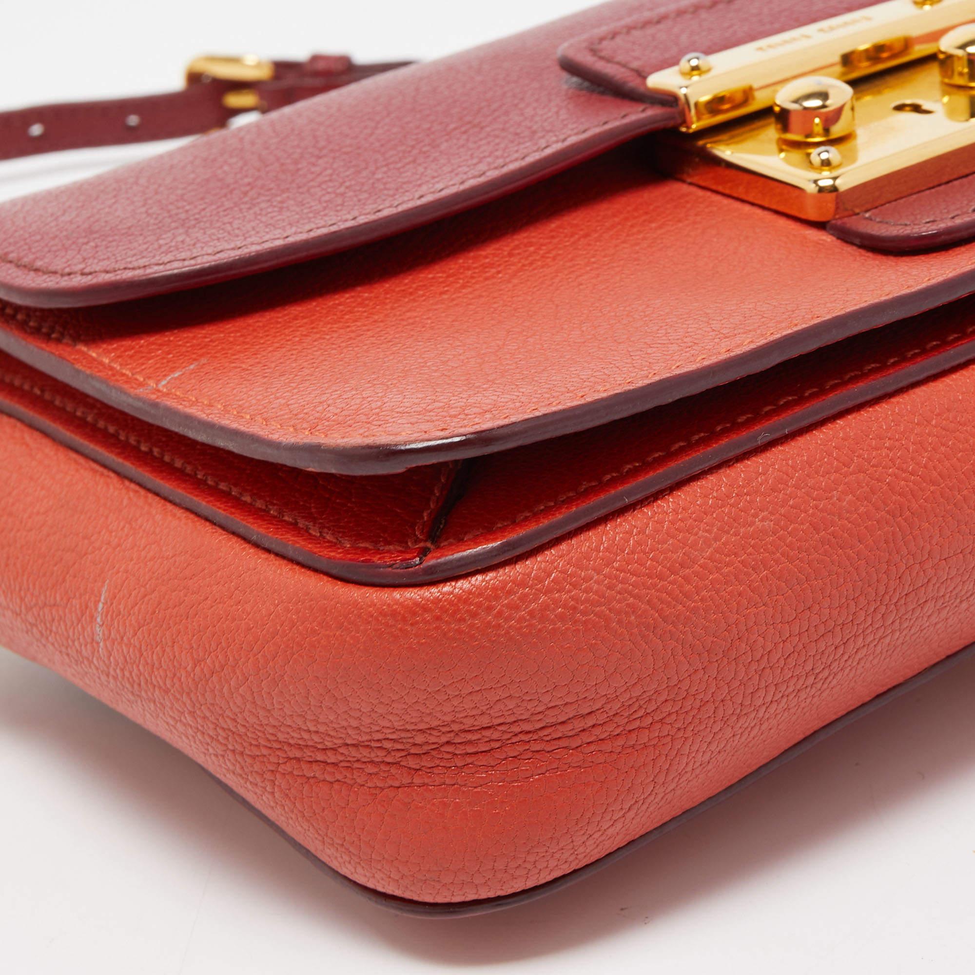 Miu Miu Orange/Red Madras Leather Pushlock Flap Chain Shoulder Bag 6