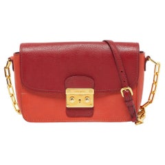 Miu Miu Orange/Red Madras Leather Pushlock Flap Chain Shoulder Bag