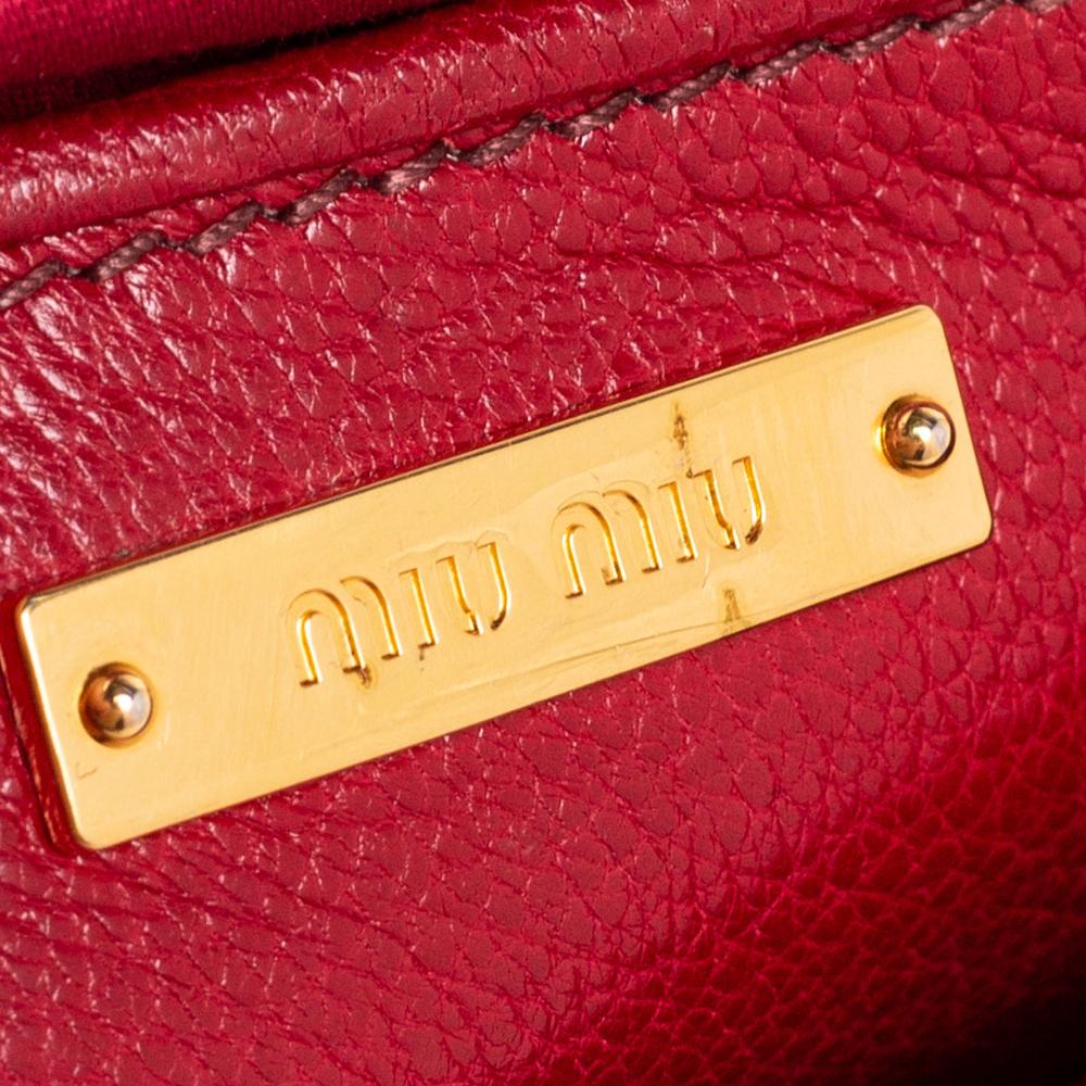 Miu Miu Orange/Red Madras Leather Shoulder Bag In Good Condition In Dubai, Al Qouz 2