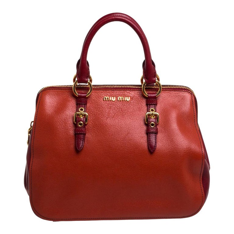 Miu Miu Orange/Red Madras Leather Zip Satchel at 1stDibs