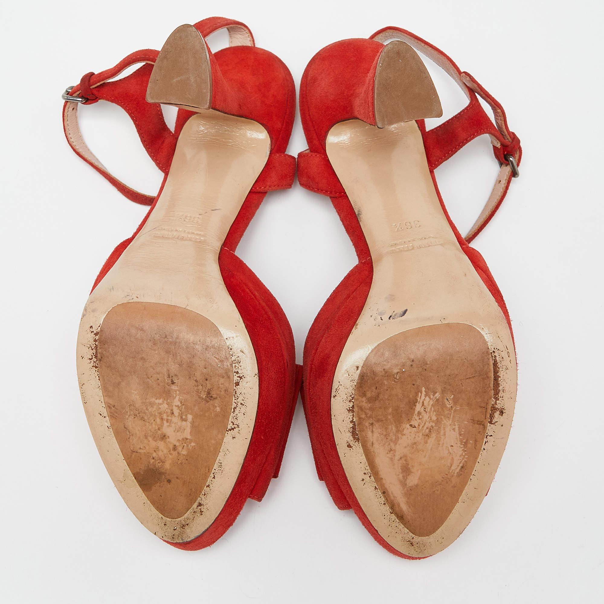 Miu Miu Sandales à plateforme en daim orange Taille 36.5 en vente 1